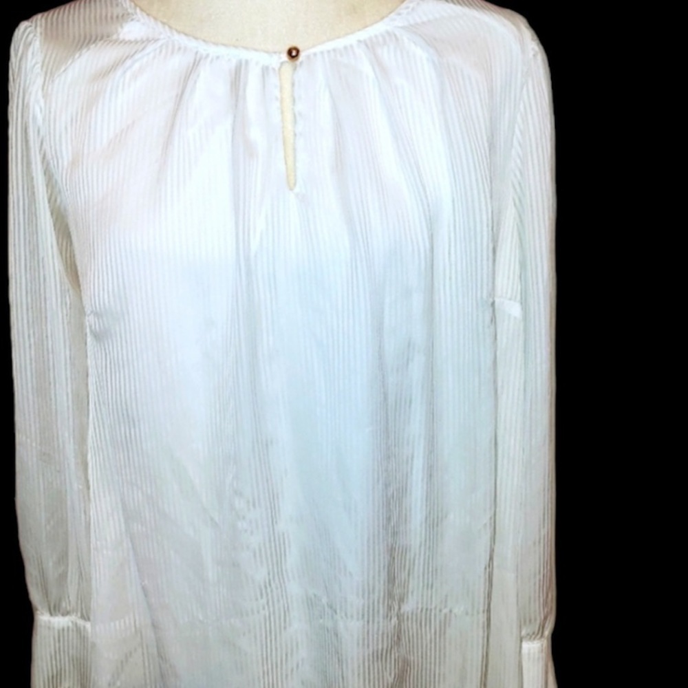 Lane Bryant White Pleated Long Sleeve Blouse